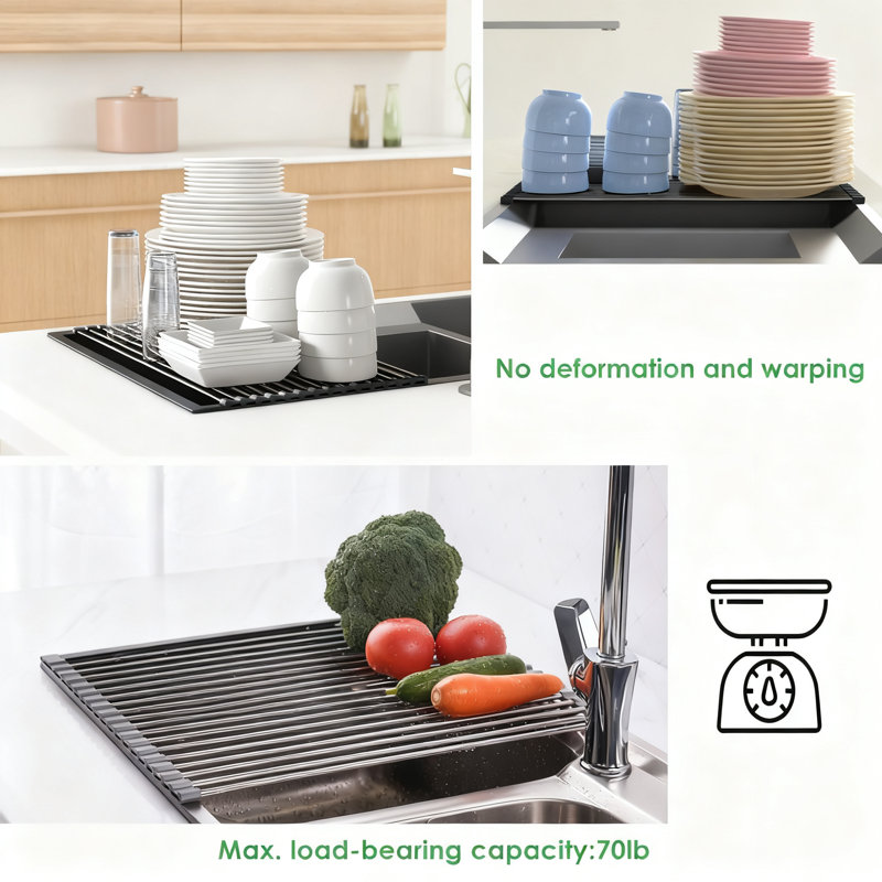 Égouttoir à vaisselle au-dessus de l'évier, égouttoir pliable en acier inoxydable pour comptoir de cuisine compact, organisateur de cuisine polyvalent