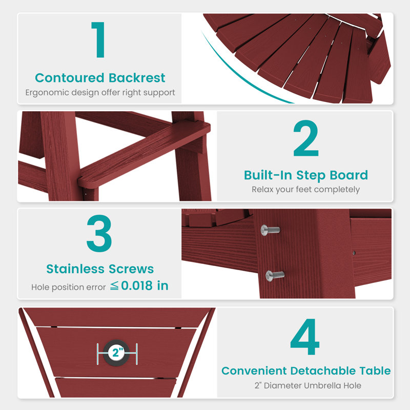 Red Tall Adirondack Chair Set with Connecting Tray