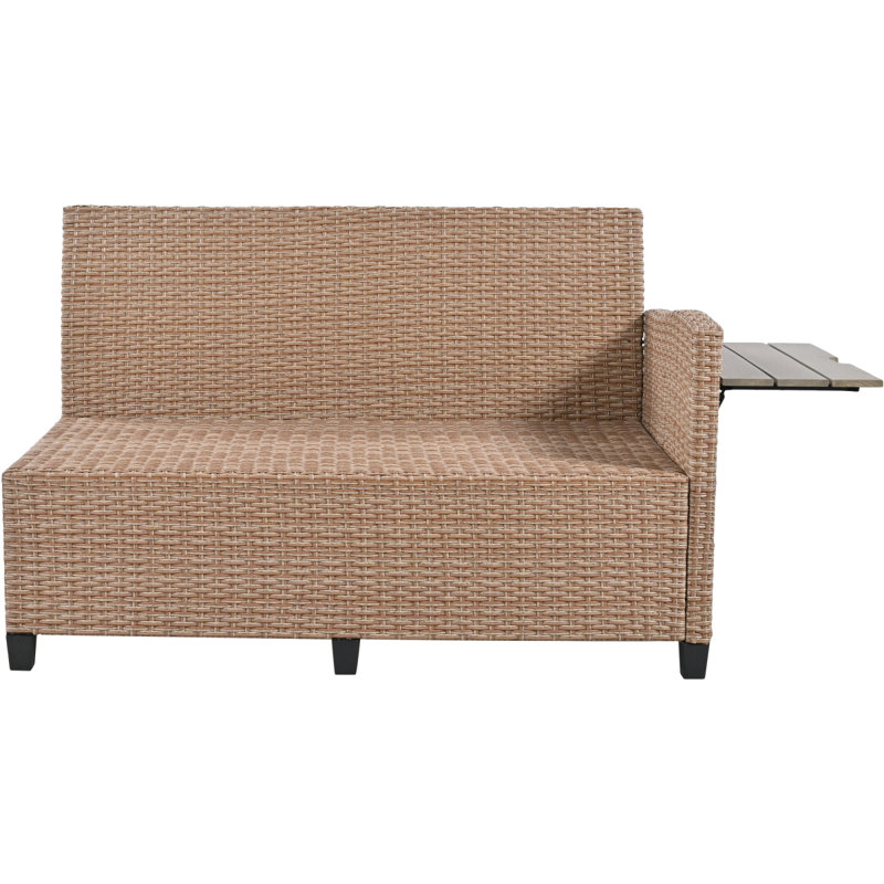 TOMAX 5-Piece Outdoor Patio Rattan Sofa Set, Sectional PE Wicker L-Shaped Garden Furniture Set With 2 Extendable Side Tables, Dining Table And Washable Covers For Backyard, Poolside, Indoor, Brown