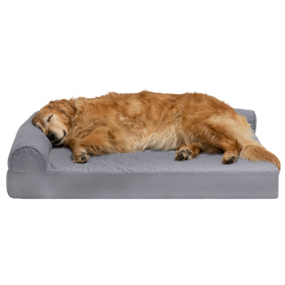 Paw-Quilted Deluxe L-Chaise Bolster Cooling Gel Memory Foam Dog Bed 