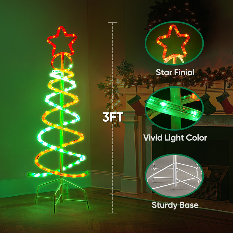 Lampe verte et rouge à DEL en forme d'arbre en spirale, H 36 po x l 12 po x P 12 po