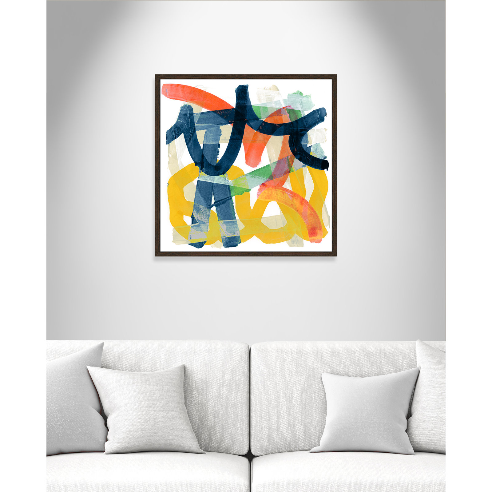 Shuffling by Cartissi - Picture Frame Painting, 27.5" H x 27.5" W x 0.75" D, Walnut Framed