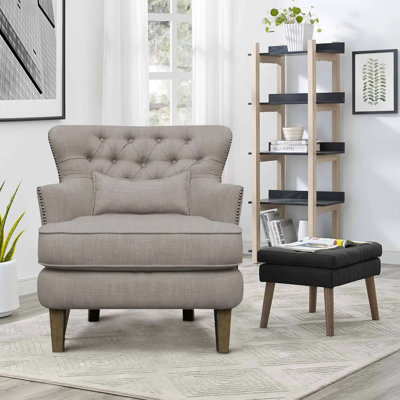 Fauteuil l 32 po capitonné en lin