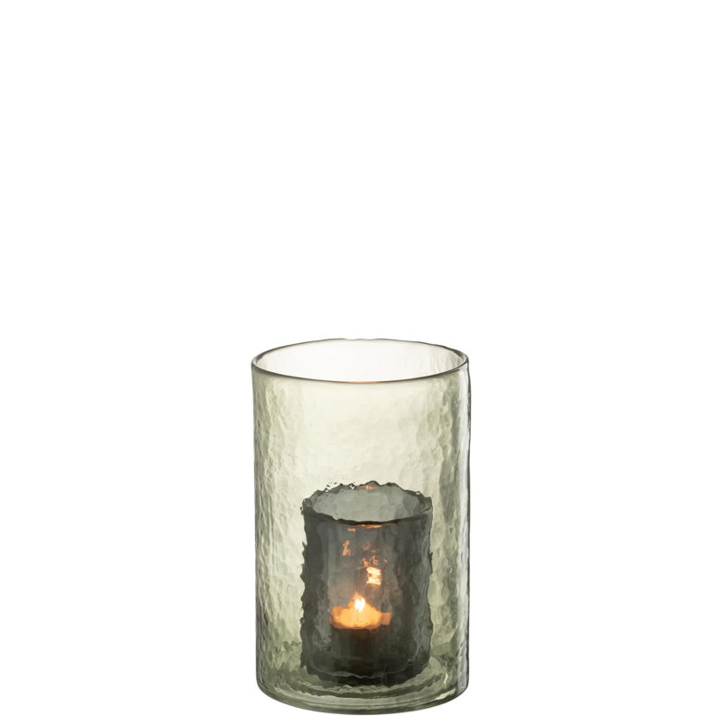 Glass Tabletop Tealight Holder, 20.5cm H x 12.5cm W x 12.5cm D, Green