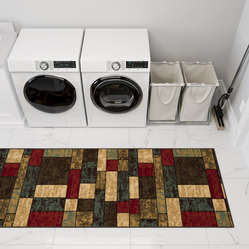 Ottohome Non-Slip Boxes Area Rug For Living Room, Hallway, Entryway Rug, Runner 2'7" x 9'6"