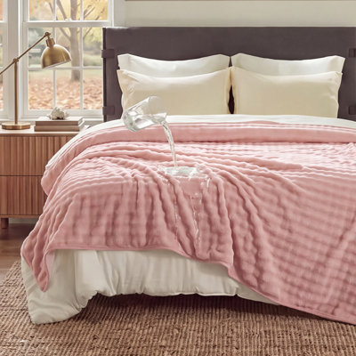 Bedsure Waterproof Reversible Fleece Blanket with Bubble Texture, Three-Layer Protection, Cozy Cover for Pets and Family, Couch and Bed Protector, Pink / Beige, Twin 60x80 inches