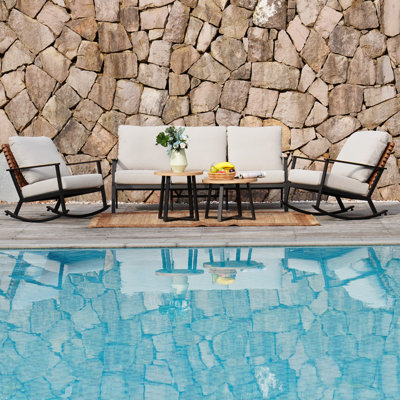 Tansi 5 Person Steel Conversation Set With Faux Leather Wicker