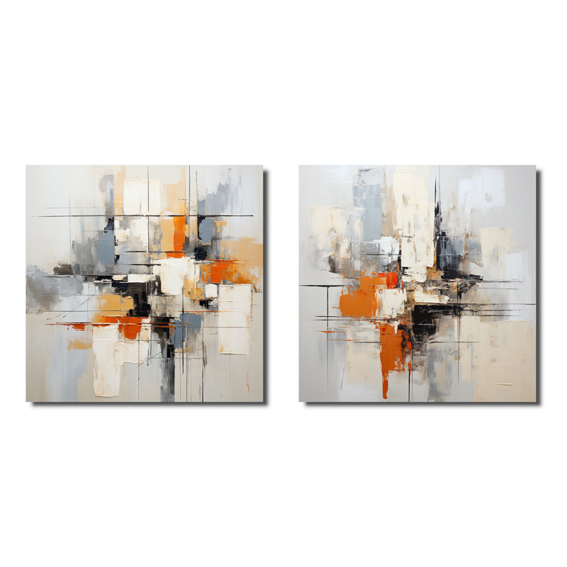 Beige et jaune Modern Scandinavian Dreams Art - Ensemble de 2 collages modernes scandinaves carrés, Toile tendue