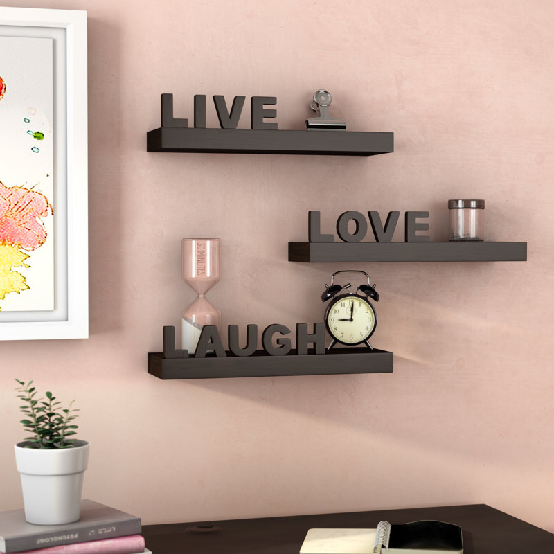 Akasya 3 Piece Live Laugh Love Floating Shelf Set, Black