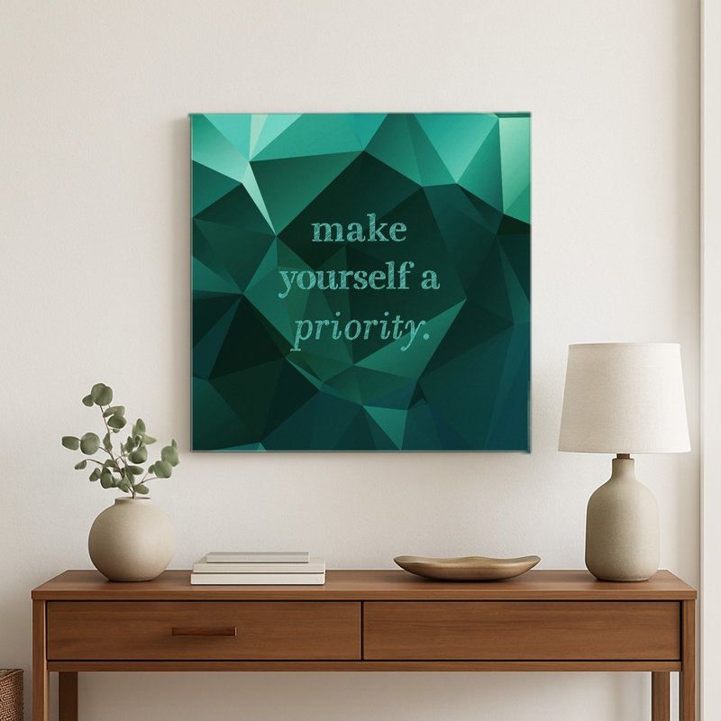 Faites de vous une priorité — Art mural carré en métal géométrique low-poly, H 8 po x l 8 po