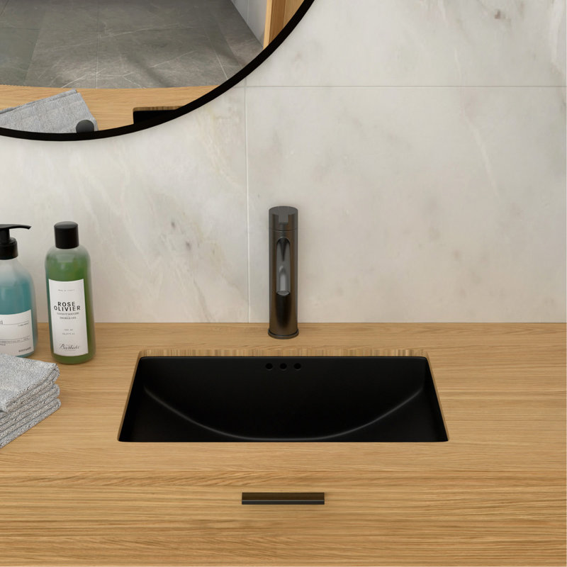 Lavabo de salle de bain encastré en céramique noir 21 "x 14,75" avec trop-plein
