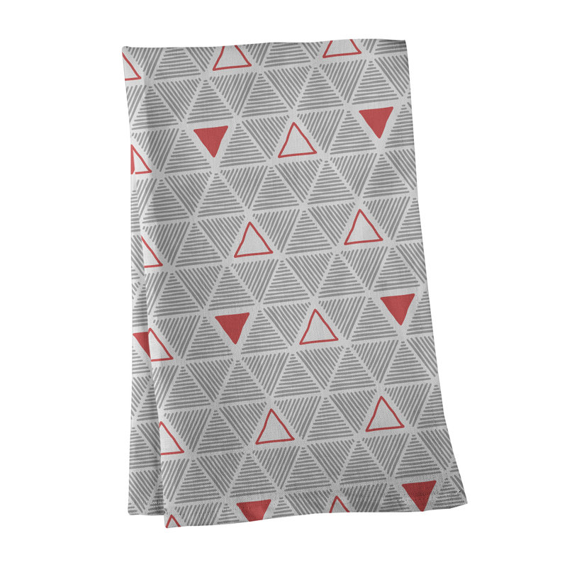 Torchon triangle dessiné à la main, Gris/rouge, Polyester sergé
