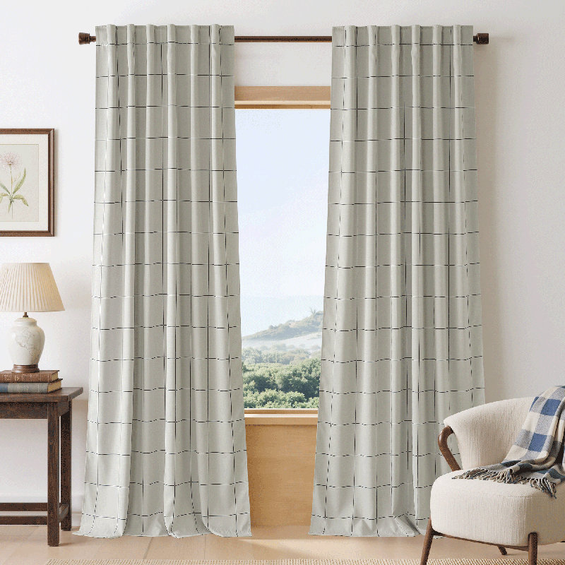  100% Blackout Plaid Curtains for Bedroom, Rod Pocket & Back Tab Brighton Windowpane Pattern Window Treatments for Living Room, 2 Panels