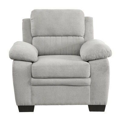 Plush Seating Chair 1Pc Gray Textured Fabric Channel Tufting Solid Wood Frame Modern Living Room Furniture