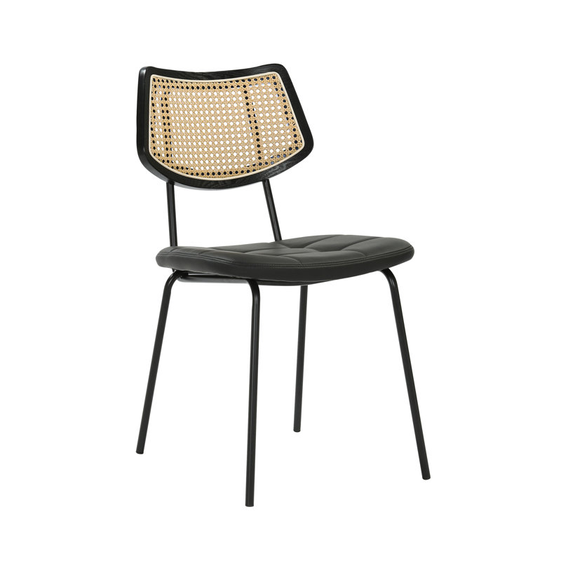 44.6cm H Polyurethane Upholstered Metal Square Back Parsons Chair in BLACK PU