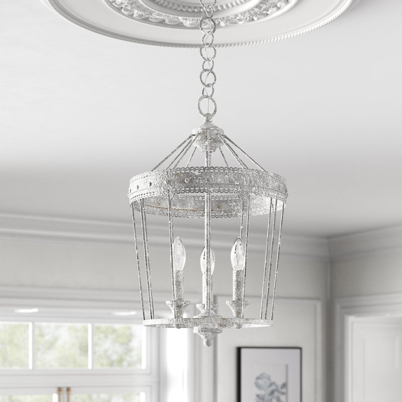 Oyster White Rustic Cage Pendant Light with Scallop Detail