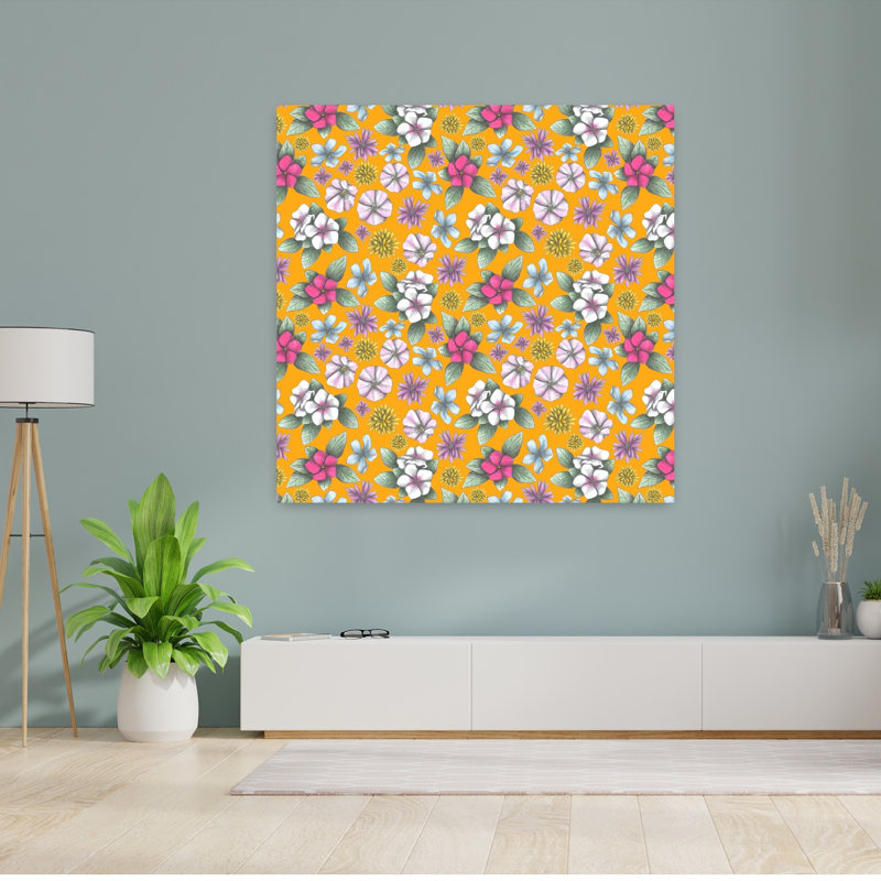 Art contemporain, art floral rétro, H 48 po x l 48 po