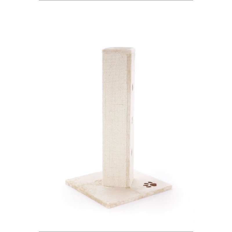 Beige Sisal and Plush Cat Scratching Post with Peek-a-Boo Toys