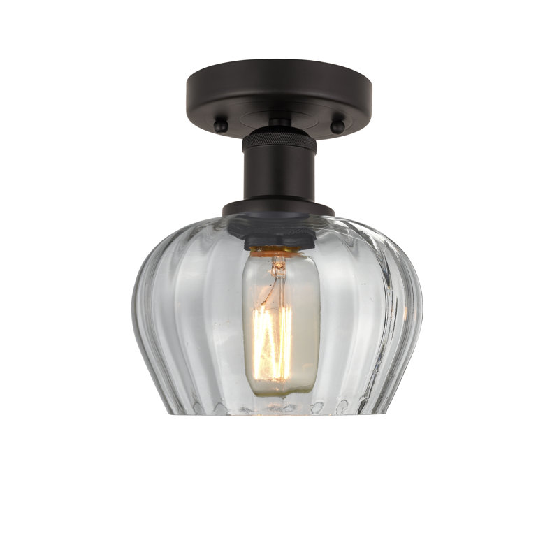 Plafonnier semi-encastré Noille Glass, Bronze huilé, H 8,25 po x l 6,5 po x P 6,5 po, Transparent