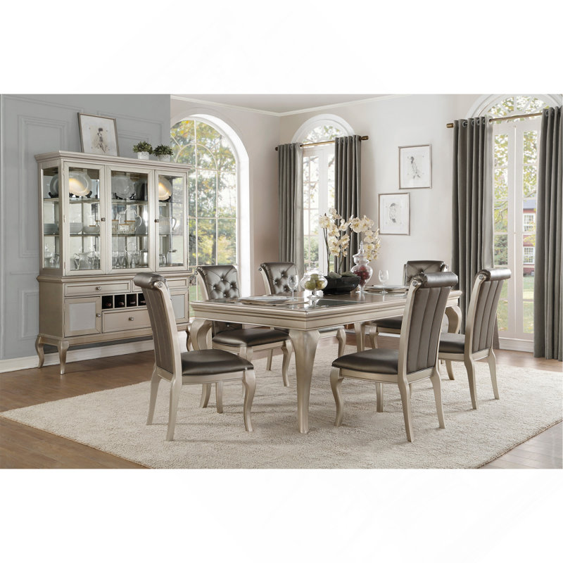 Ensemble de salle à manger 7 pièces Modern Glam Silver Finish, 7 pièces : table, 6 chaises