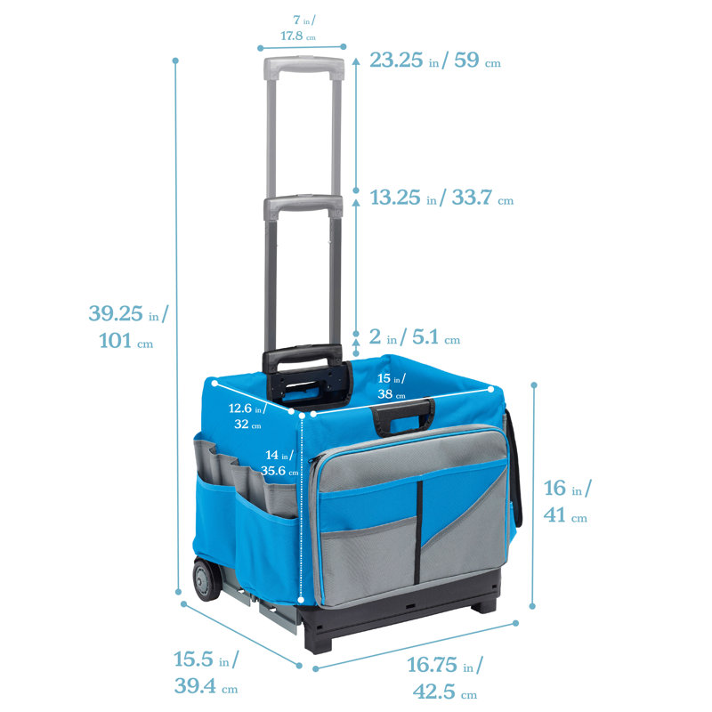Blue and Grey Canvas Rolling Cart with Organizer Bag