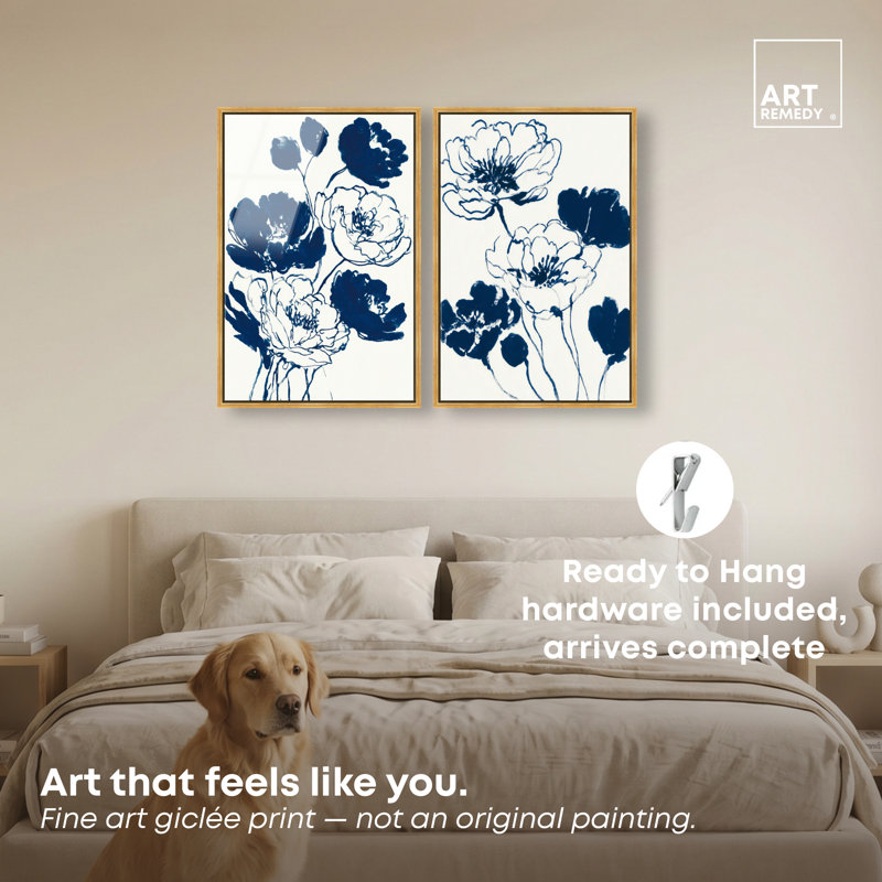 «Inkwell Anemone Duo», ensemble de reproductions d'art mural encadrées par Art Remedy, cadre doré, 20 x 30, H 31 po x l 21 po