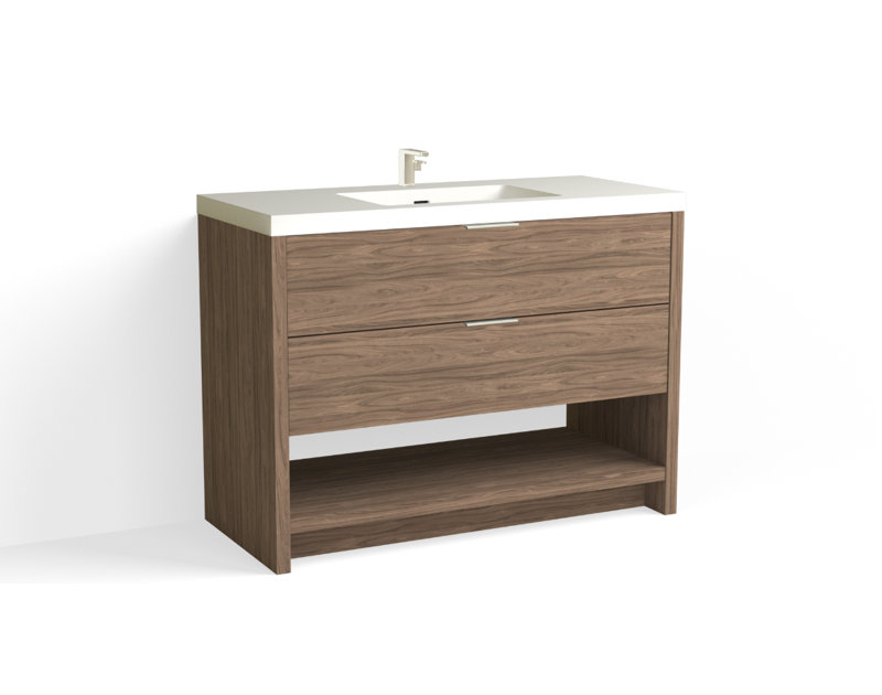 Vue 48" W Freestanding Single Bathroom Vanity, Matte White/Single, Nocino, Polished Nickel