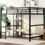 Lit mezzanine en métal noir avec bureau intégré et tablettes - Grand espace de rangement stable et sécuritaire