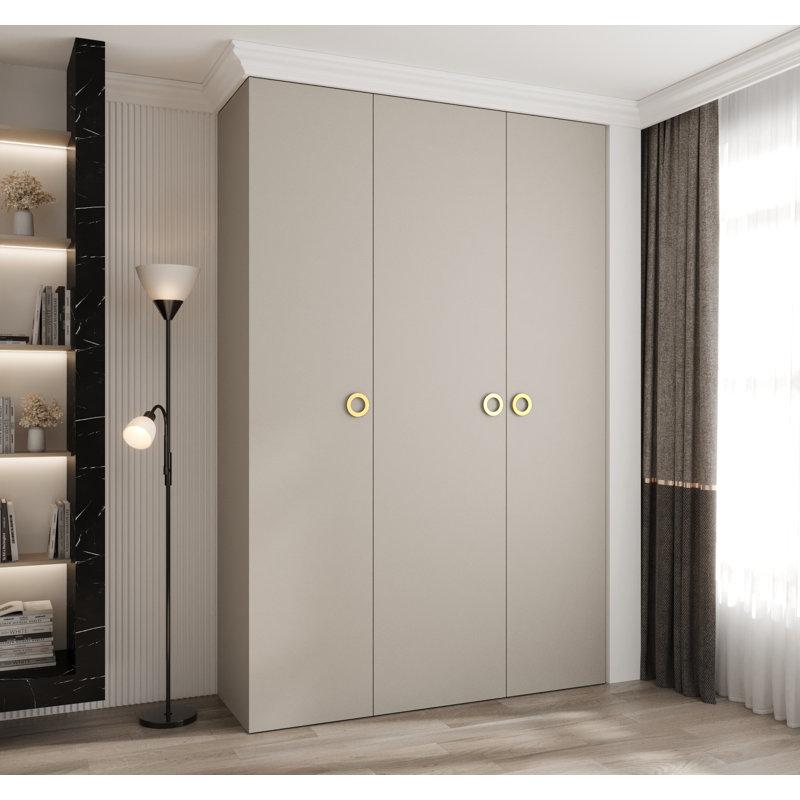 Wardrobe Moko 1, Cashmere/Gold Hanlde, 245cm H x 160cm W x 40cm D
