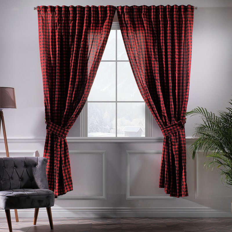 Rideau en polyester , L 40 po x H 84 po, Rouge/noir