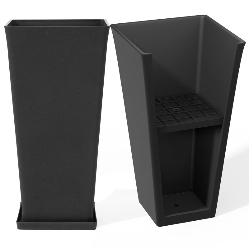 Amimma Large Rectangular Tall Planters for Indoor/Outdoor, Black, 30" H x 15" W x 15" D