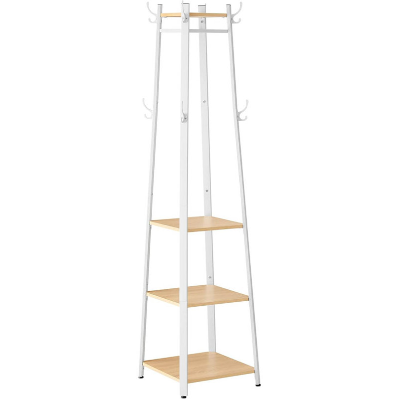 Metal Freestanding 8 - Hook Coat Rack, Oak/White