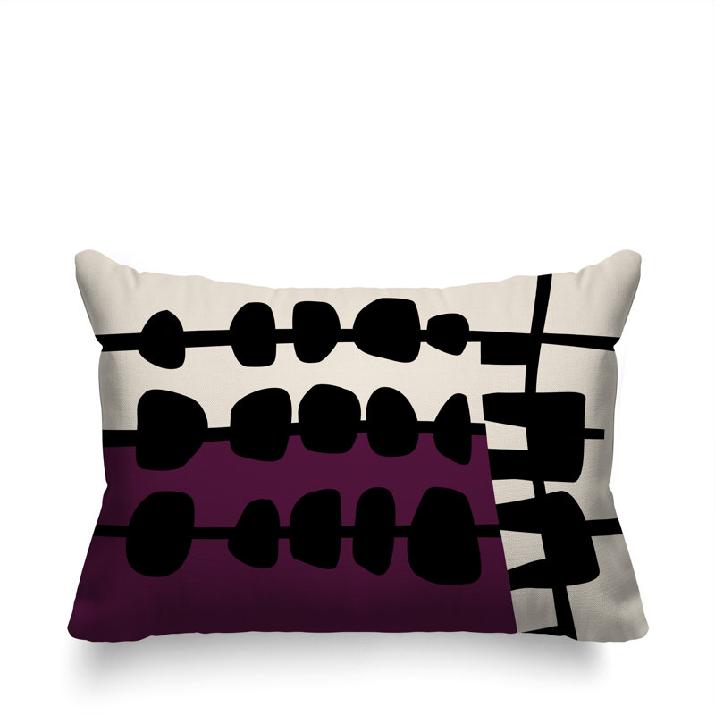 Oreiller rectangulaire réversible intérieur / extérieur Dola, H 14 po x l 20 po, Mauve / noir / blanc cassé