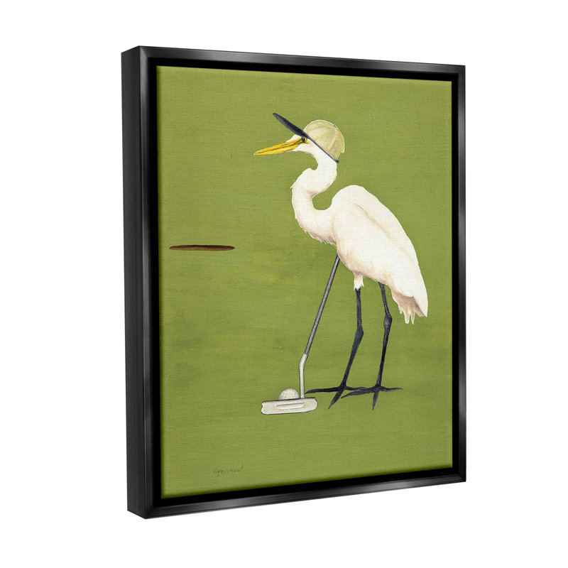 «Golfing Heron Bird» par Christine Reichow sur, H 31 po x l 25 po, Cadre flottant noir de jais