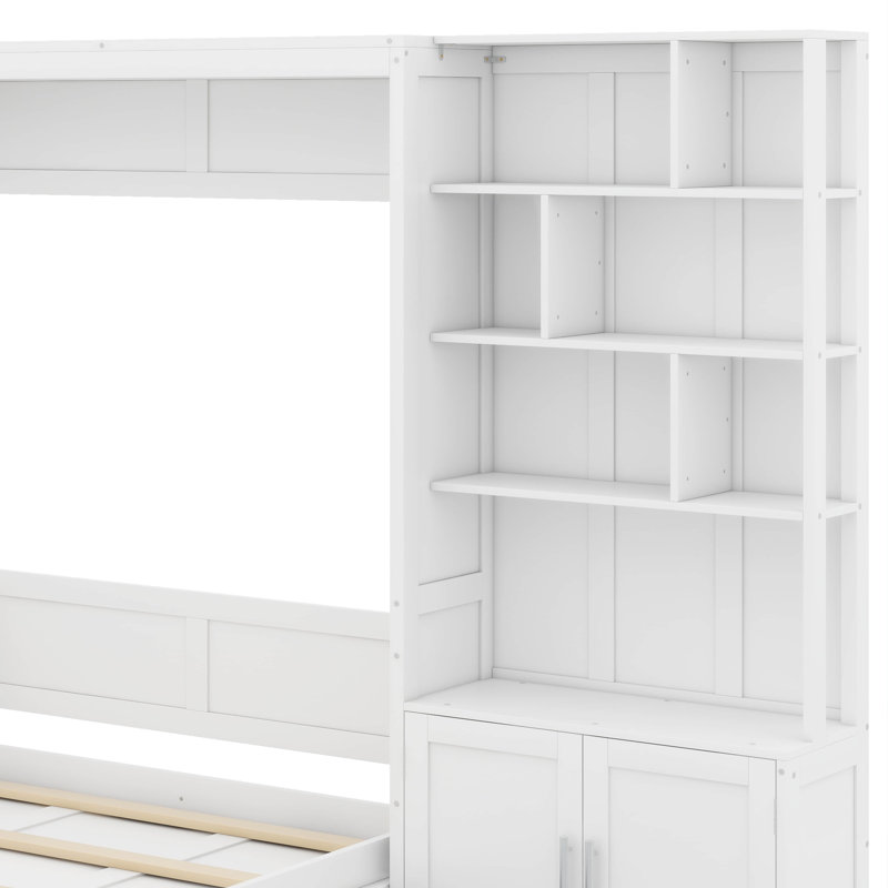Lit escamotable double avec tablettes de rangement