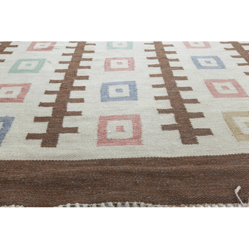 Tapis vintage suédois en laine de style rétro Mid-Century 20 pi 6 po x 9 pi 8 po avec initiales et date «Go 1952»