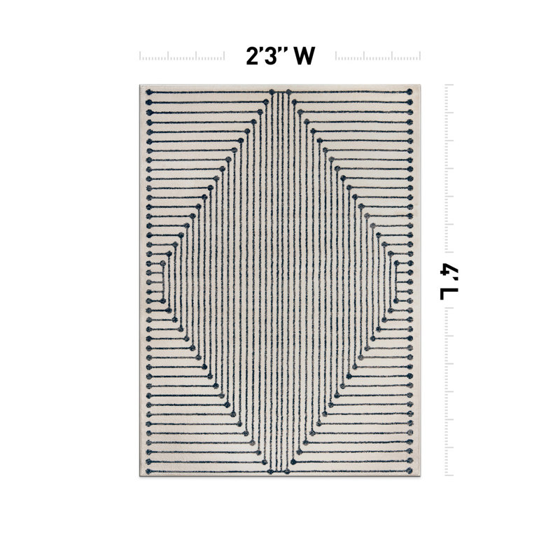 Modern Cream And Black Geometric Area Rug, Rectangle 2'2" x 4'