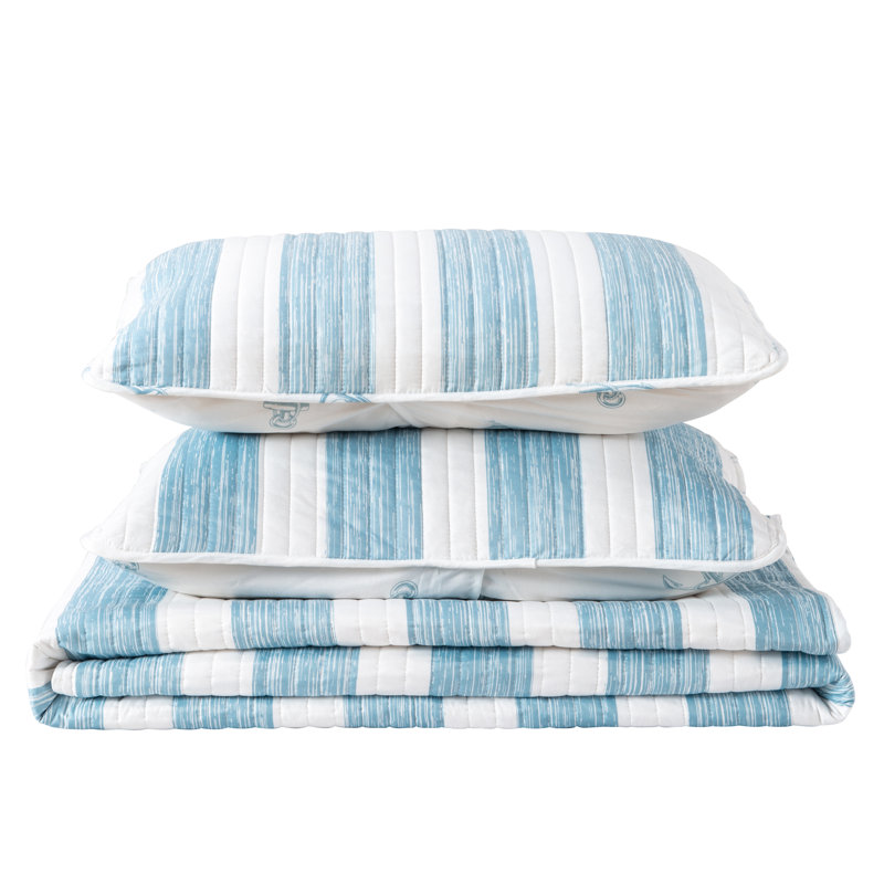 Casco Bay Blue Striped Reversible Full Microfiber Quilt Set