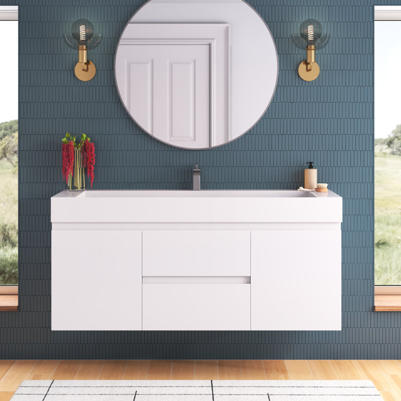 Ensemble de meuble-lavabo mural simple 59 po Babajide, Blanc très luisant