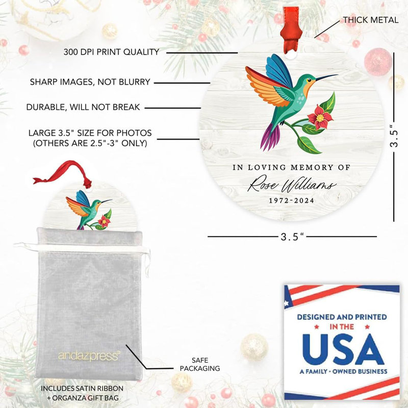 Ornement en forme de colibri en métal sur mesure pour arbre de Noël, Oui