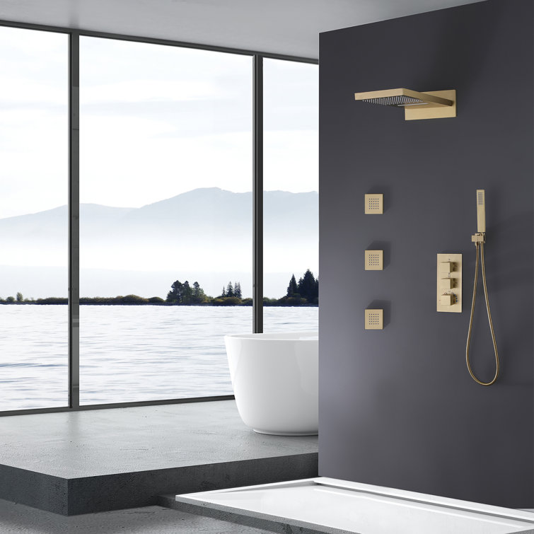 Luxury Thermostatic 4-Function Shower System with Rainfall, Waterfall, Handheld & Body Jets – cUPC Certified