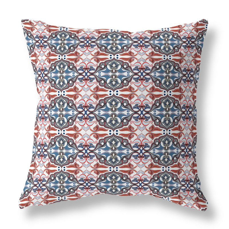 Coussin décoratif floral intérieur / extérieur Floral Elegance, H 16 po x l 16 po, Bleu / blanc / cuivre