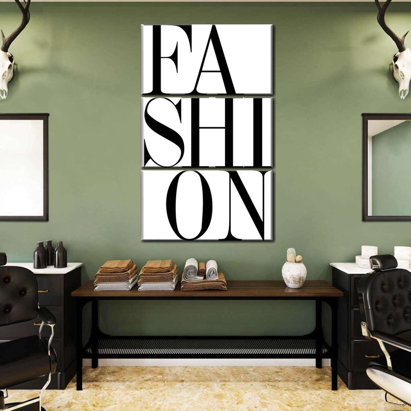 «Fashion And Beauty Typographie», ensemble de 3 impressions sur toile par Enchanté Designs, H 38 po x l 24 po x P 1,25 po
