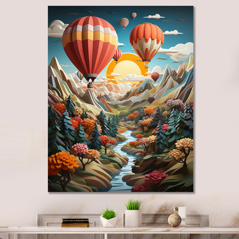 Orange orange, montgolfière, collage I - montgolfière, salon d'art mural, H 20 po x l 12 po x P 1 po, Toile tendue