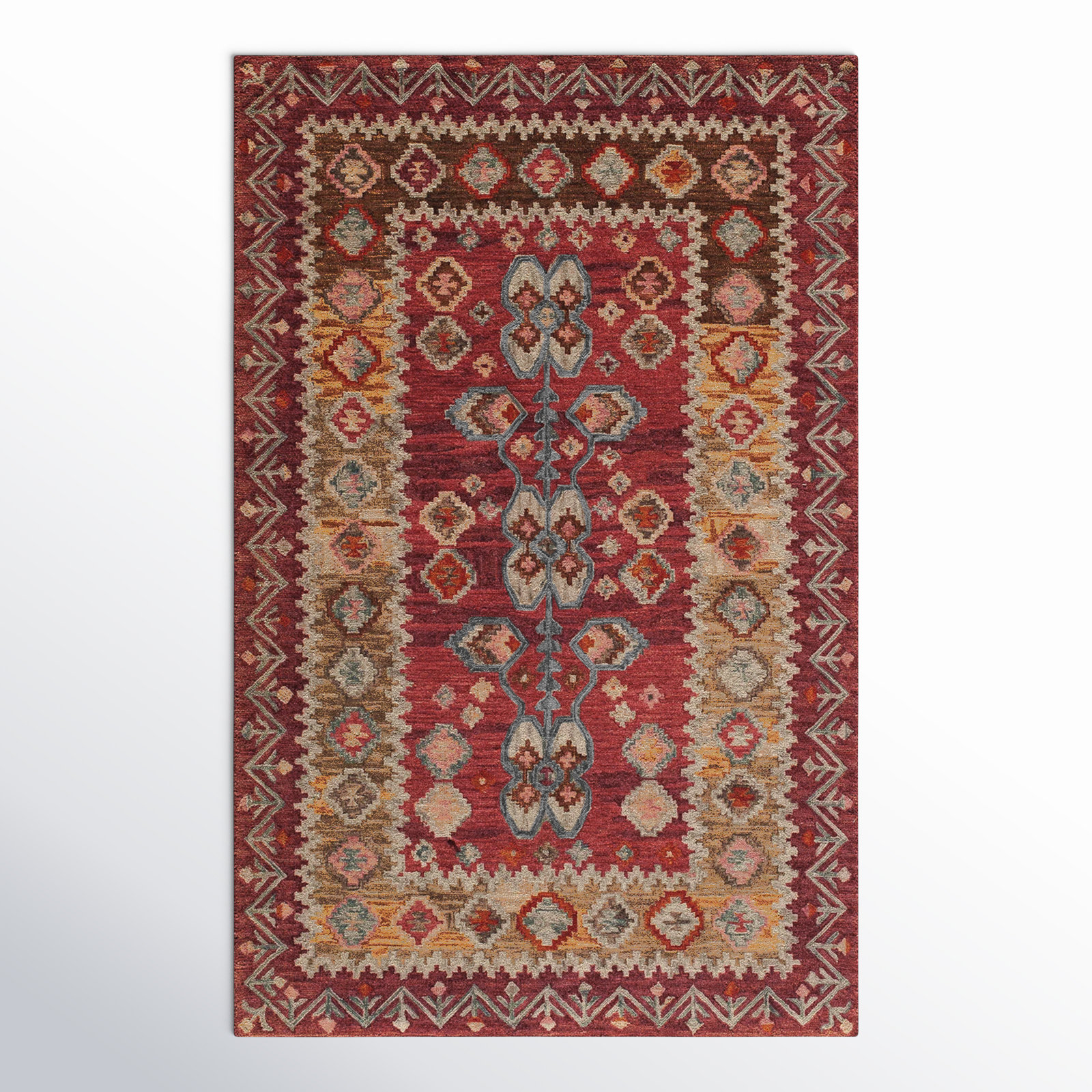Breesport Handmade Wool Red/Beige Rug, Rectangle 3'6" x 5'6"