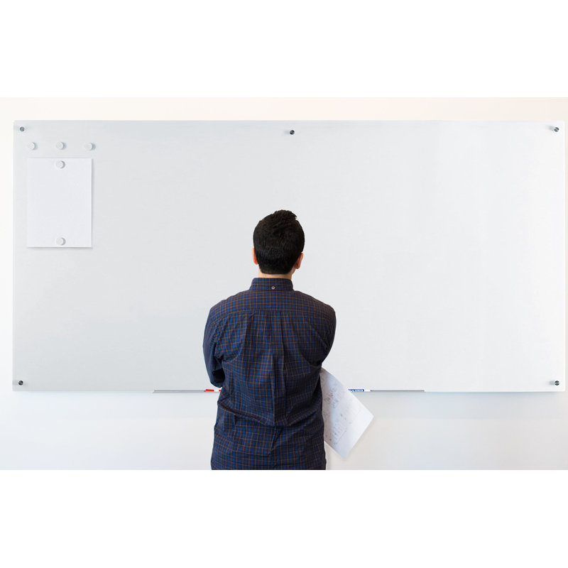 Ensemble de tableau effaçable à sec magnétique en verre blanc ultra blanc avec projection audio-visuelle et aimants, quincaillerie et plateau à marqueurs