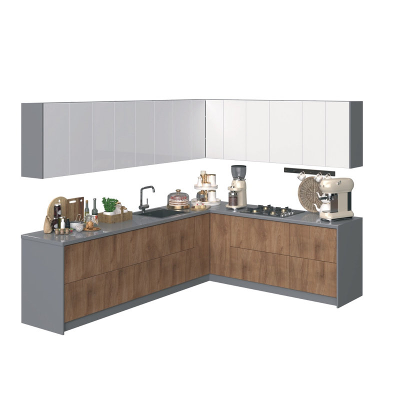 Cuisine complète FK-CULINAIRE l 94 x H 96, Teck naturel / blanc brillant