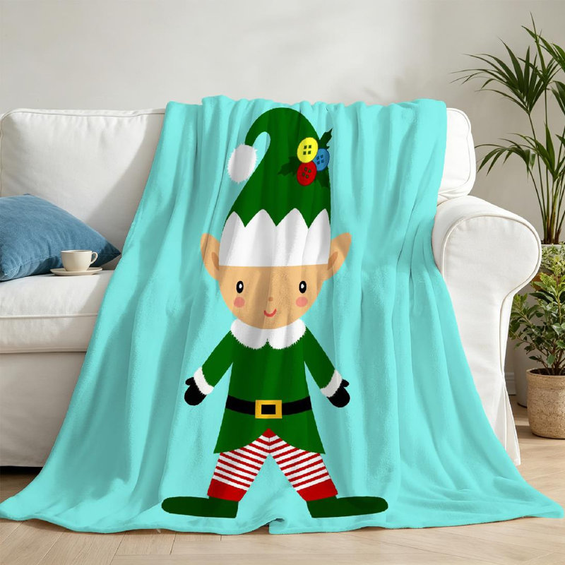 Jeté en molleton blanc ultra doux, imprimé Elf de Noël Nouvel An, Jeté 50 po x 60 po