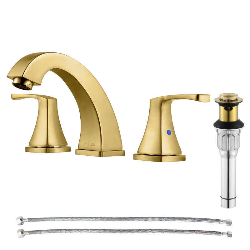 Widespread 2-handle Bathroom Faucet with Drain Assembly, Brushed Gold