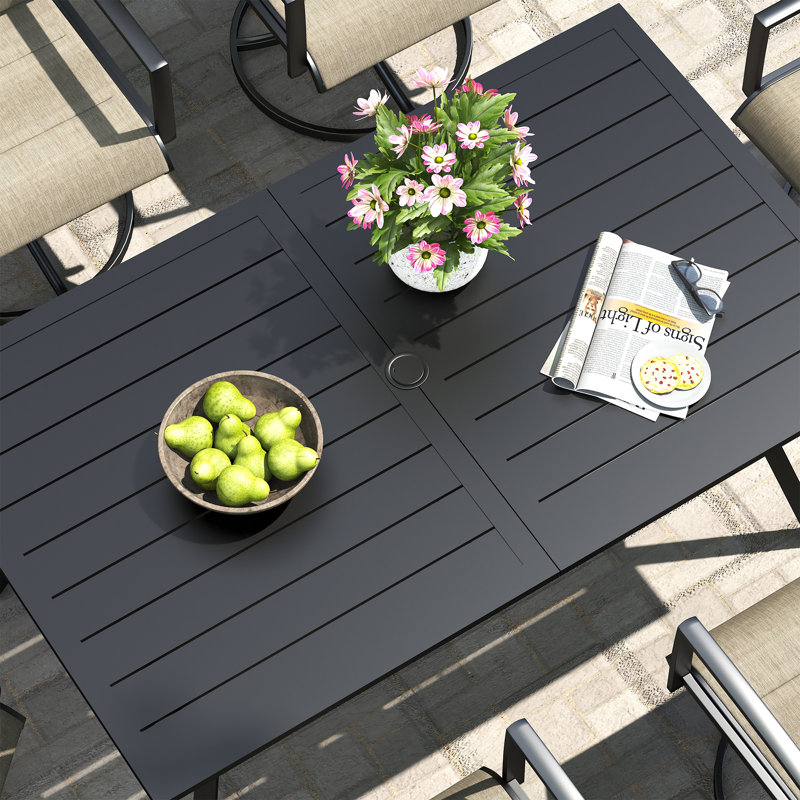 6 -Person Rectangular Outdoor Patio Dining Set With 6 Rattan Armrest Chairs, Gray